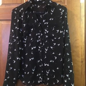 Sheer black top with birds
